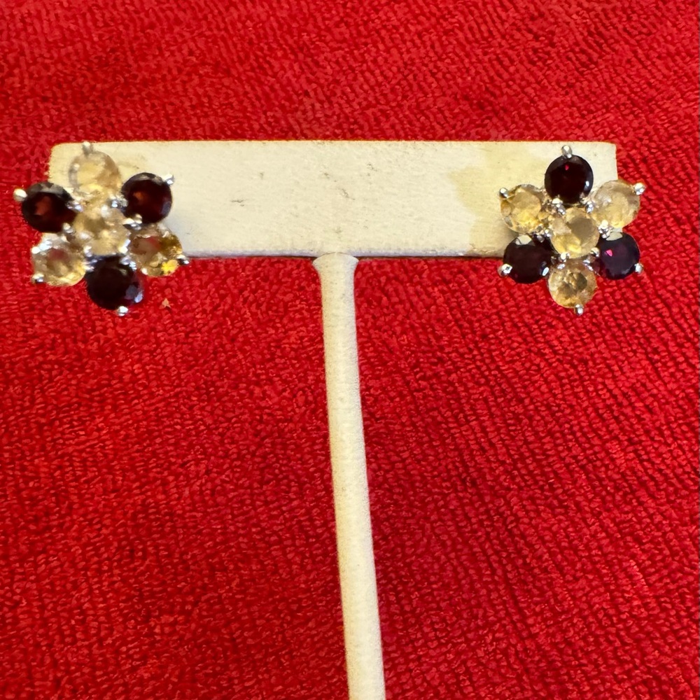 Floral Gemstone Earrings Sterling Silver 925 Rhodium plated